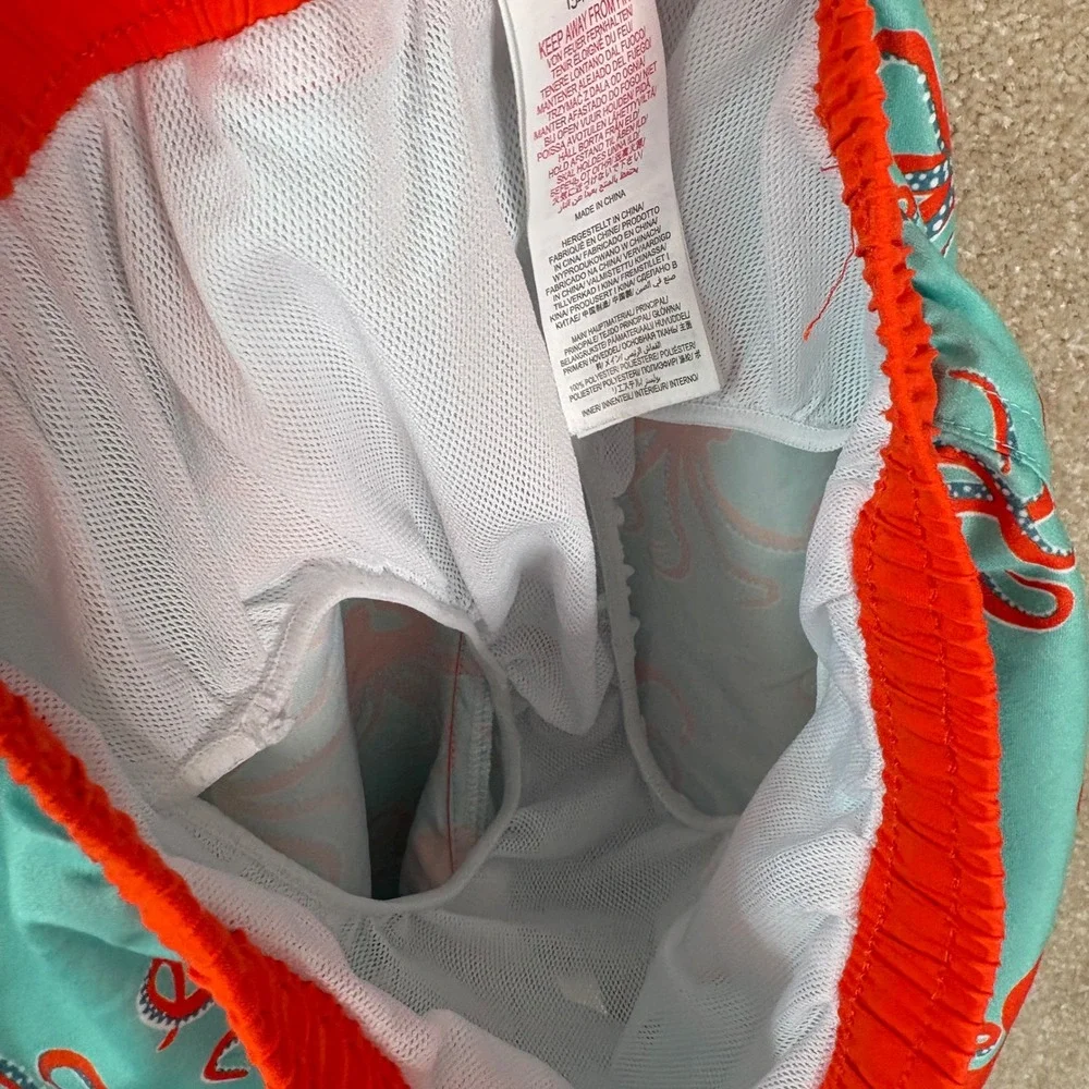 MINI BODEN Swim Trunks Boys Size 8 Blue Orange Octopus Print Beach Shorts